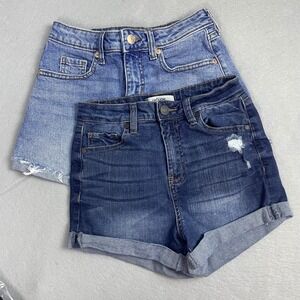Refuge Wild Fable Denim Jean Shorts Bundle, Distressed Raw Hem, Womens Size 0